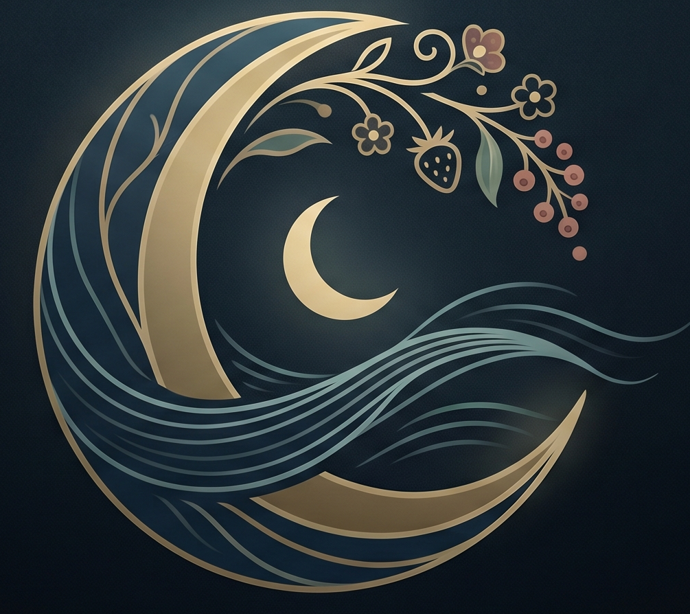 Crescent moon bookshelf illustration